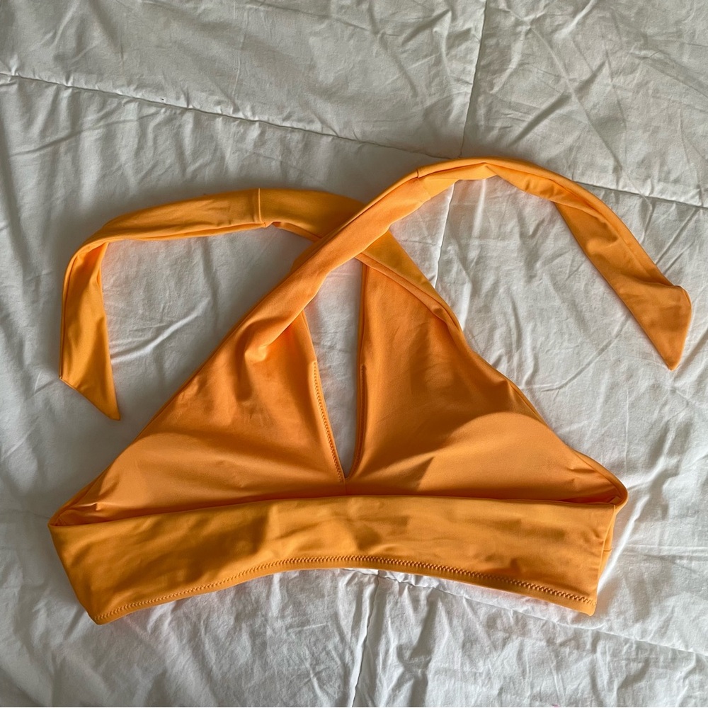 NWT AERIE Crossover Keyhole Halter Bikini Top Orange Women's M-Padded - Picture 2 of 4